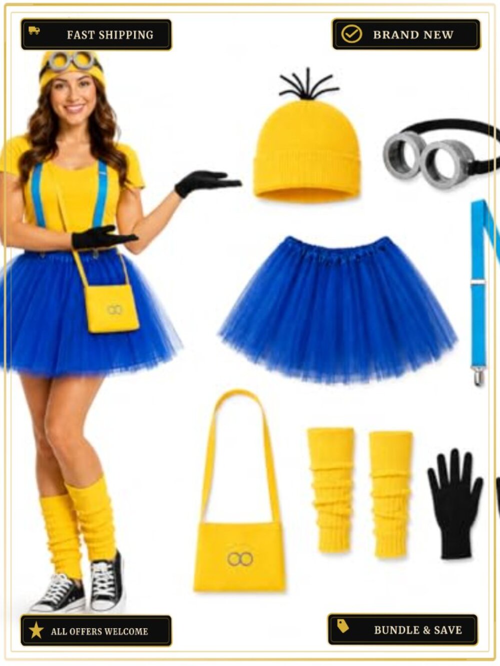 7 Pc Halloween Costume Set Tutu Suspenders Goggles for Women